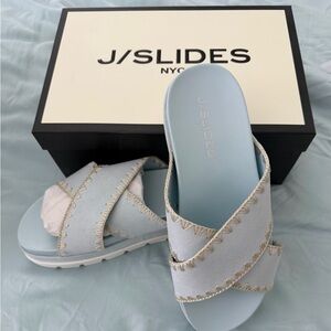 BITB J Slides Light Blue Sandals with Stitch Detail